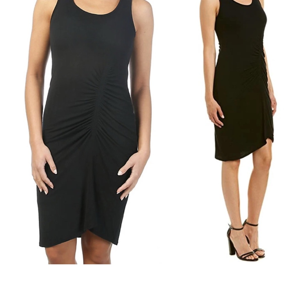 Splendid Black Asymmetrical Ruched Sheath Dress Size M